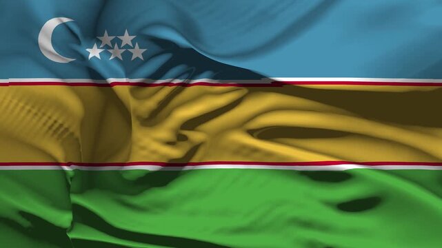 Karakalpakstan Closeup Karakalpakstan Flag Wave Loop waving in wind Realistic Karakalpakstan Flag background