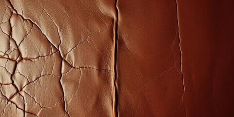 Deeply creased, worn leather; rich brown, showing significant scuffs and scratches,  leather background,  light brown