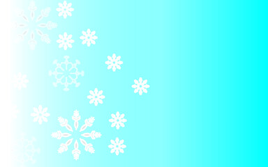 Subtle falling snowflakes illustration. Snowfall fleck frozen elements. Snowfall weather white teal blue backdrop. Flat snowflakes january texture. Snow cold season landscape.
