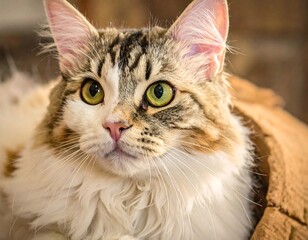Obraz premium Close-up of a fluffy cat with stunning green eyes, looking at you