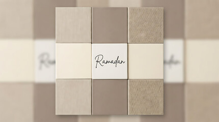 Ramadan Kareem greeting card design with elegant typography and earthy tones.