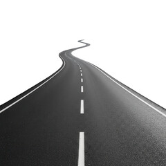 Asphalt road with white lines isolated on transparent background