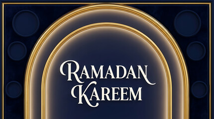 Ramadan Kareem greeting card with elegant golden arch and dark background.