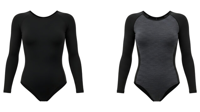 Black and gray long sleeve bodysuits isolated on white