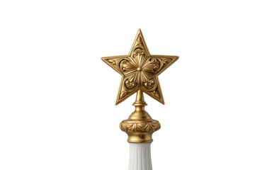 Ornate golden star topper with decorative base on black background metallic ornament, Png, Isolated on Transparent Background, Cut Out