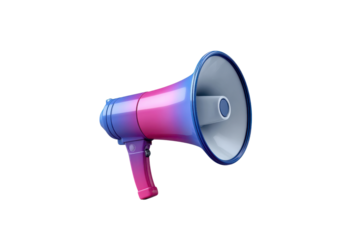 Pink and blue gradient megaphone on black background isolated object bullhorn speaker, Png, Isolated on Transparent Background, Cut Out