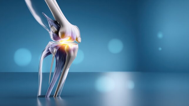 Knee Joint: An anatomical rendering illuminates the intricacies of a knee joint. The dynamic visual captures the intersection of bone, cartilage, and ligaments