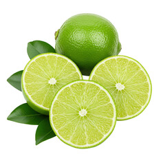 Fresh limes with leaves isolated on transparent background