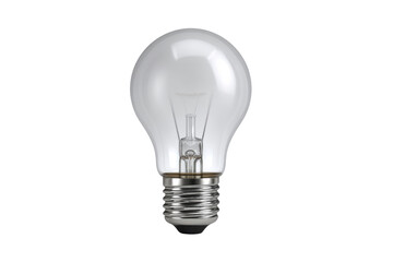 Clear glass incandescent light bulb with metal screw base on black lightbulb, Png, Isolated on Transparent Background, Cut Out