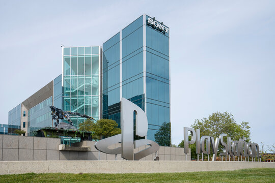 San Mateo, CA, USA - May 5, 2022: Front view of the headquarters of Sony Interactive Entertainment (SIE) in San Mateo, California.