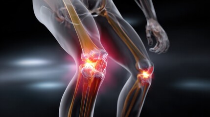 Knee Pain: Medical illustration highlighting the knee joint pain and inflammation