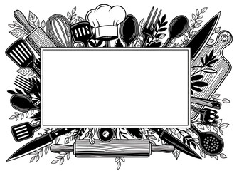 Chef tools frame with blank copy space vector illustration