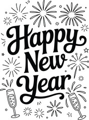 Happy New Year celebration with fireworks and champagne party