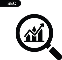 Seo magnifying glass with graph icon for search engine optimization