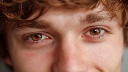 Detailed close up of a young person s warm expressive brown eyes showcasing a look of curiosity and gentle introspection