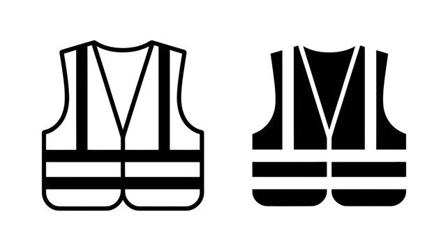Outline and solid icon of a safety vest symbolizing workplace security and visibility