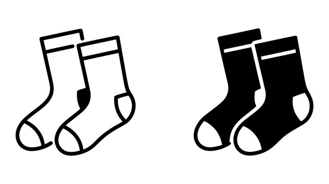 Simple black and white pair of socks icon illustration for apparel and clothing design