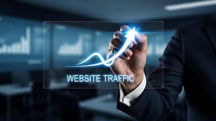 Businessman touching virtual screen with website traffic graph