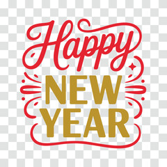 Happy New Year Typography Design - Festive Red Script and Gold Bold Lettering Vector Illustration