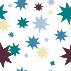 Fototapeta premium Abstract Seamless geometric pattern with vintage color, green, brown, cream, green stars white background. Flower and star, repeat star pattern design for fabric printing repeat pattern, checkerboard,