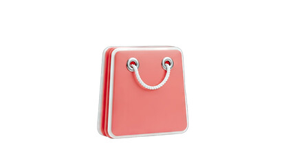 Pink Shopping Bag Icon on White Background