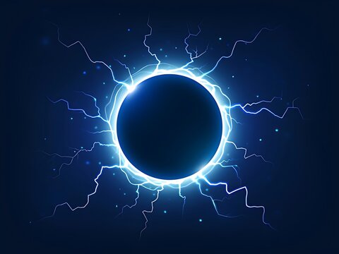 Solar eclipse with electric blue glow and lightning effects - Powered by Adobe