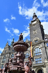 Altes Rathaus und Brunnen in Wuppertal Elberfeld, Deutschland