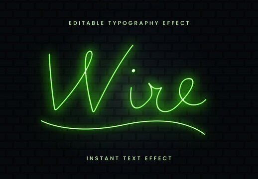 Green Neon Brick Wall Wires Text Effect Script Light Glow Font