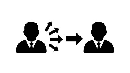 A professional set of vector icons featuring business people silhouettes and communication symbols like office support and customer service heads for social work design