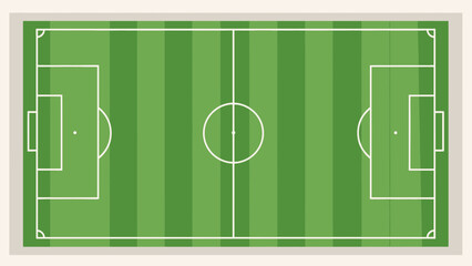 A vibrant green soccer field pitch with a ball and net sits ready for a professional football game or championship competition on the grass playground lines © UDIN