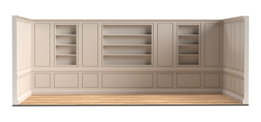 Elegant Room Interior with Built-in Bookshelves and Wood Floor © Marcos