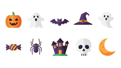 Fototapeta premium Halloween Items 2D Flat Vector Icon Set