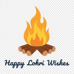 Happy Lohri Wishes with traditional bonfire illustration
