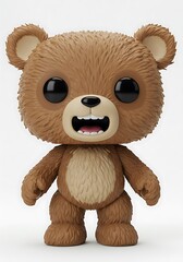Cute brown teddy bear toy with big eyes and open mouth posing