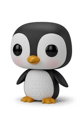 Cute cartoon penguin character standing on white background