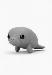 Cute gray manatee figurine isolated on white background