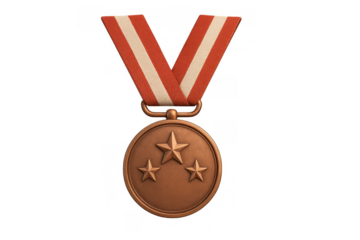 Bronze medal with ribbon and three stars, signifying achievement, excellence, and third place recognition for winners
