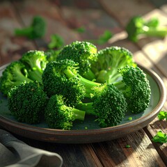 Steamed broccoli florets on a plate