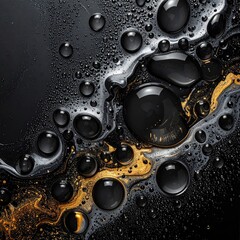 Abstract black and gold liquid swirls and droplets