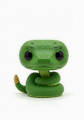 Green snake figurine isolated on white background studio shot
