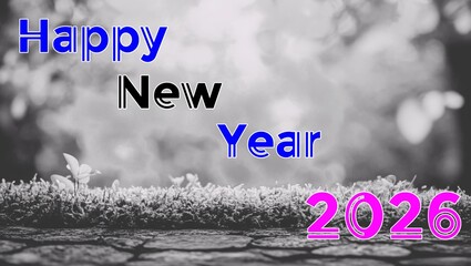 Happy New Year 2026 Celebration Background with Golden Fireworks, Festive Lights, Sparkling Bokeh and Colorful Holiday Greeting Text for Digital Use