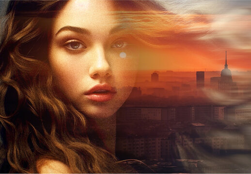 Orange And Black Double Exposure Photo Effect