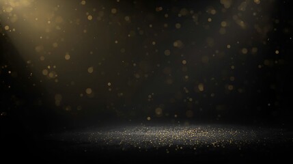 Dramatic Gold Light Spotlight with Falling Glitter Particles on Dark Floor Background for Product