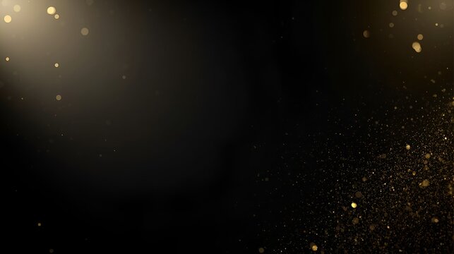 Elegant Dark Background with Golden Bokeh Lights and Shimmering Magic Dust for Festive Design