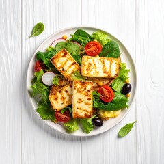 Grilled cheese salad with fresh vegetables (1)