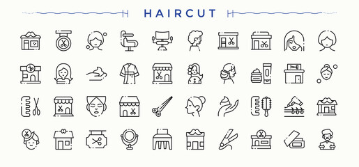 Haircut modern icon set. Thin line icons set. Editable vector illustration. Hairdresser icon set. Containing salon, hairdresser, barbershop, style and more.