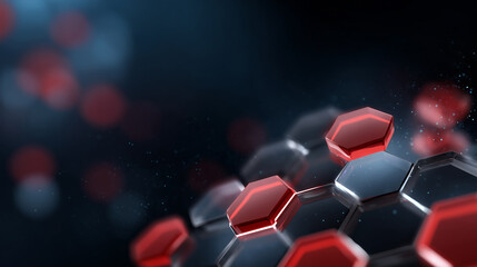 Abstract hexagonal pattern with glossy red elements on a dark background showcasing modern technology and futuristic design concepts vividly