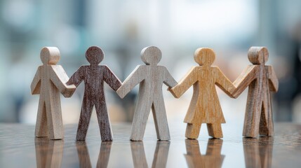 United in Harmony: A collection of wooden figures, united in a symbol of togetherness and support. Embracing diversity and promoting a sense of community.