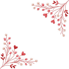 Elegant red and pink floral corner design with heart-shaped leaves on a black background