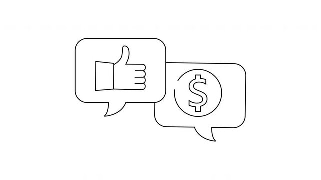Two speech bubbles one shows a thumbs up the other a dollar sign Simple line drawing